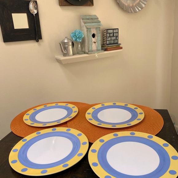 Melamine Plates, Set of 4, blue & yellow, 9 1/4” diameter - Picture 6 of 6